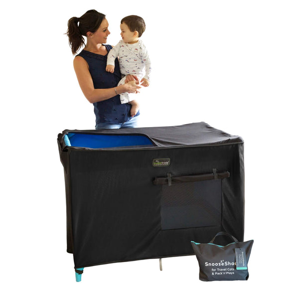 SnoozeShade for Travel Cots Air permeable blackout canopy SnoozeShade