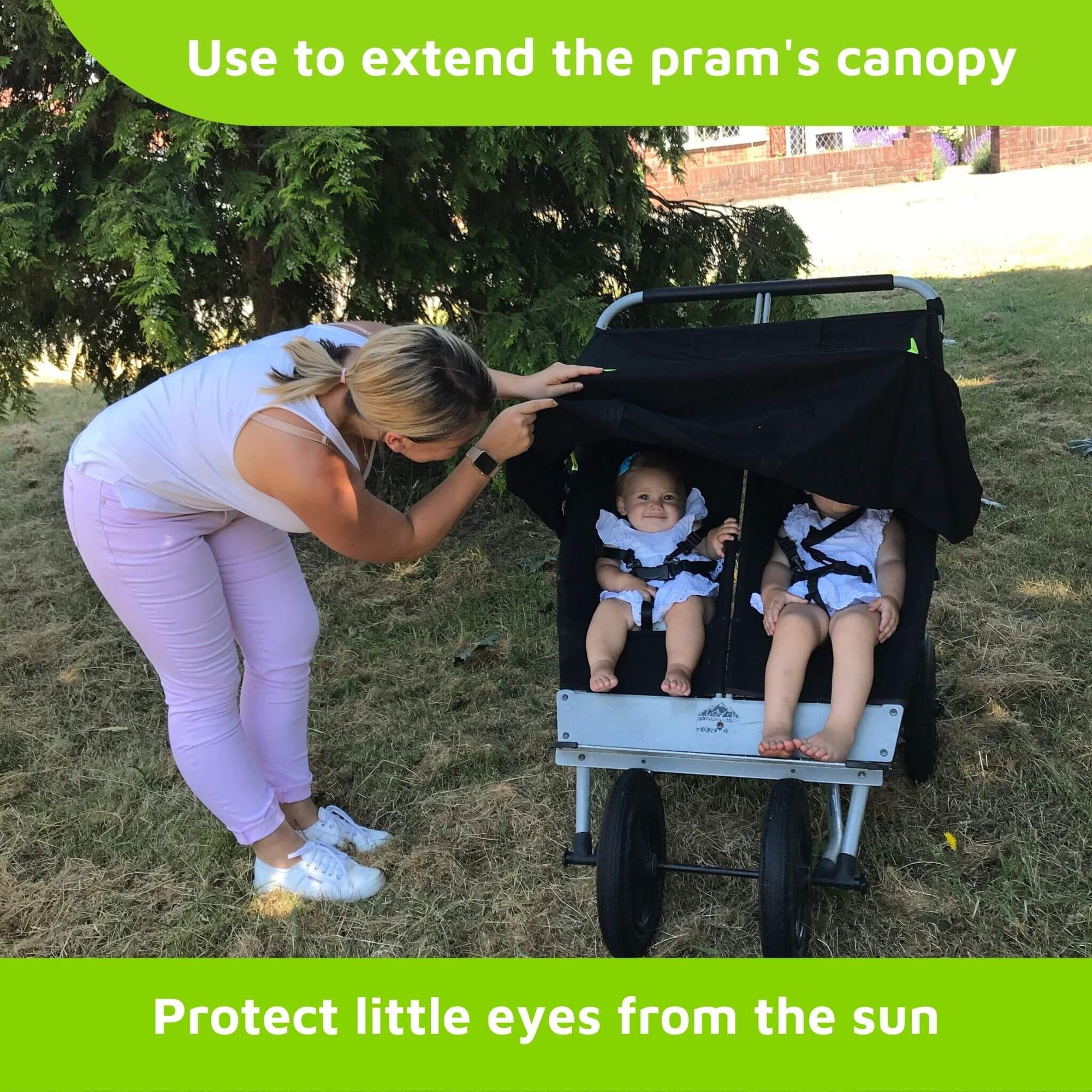 SnoozeShade Twin (0-6m) | Double pram/pushchair sun & sleep shade 